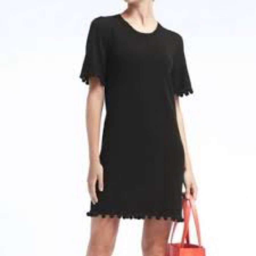 Banana Republic Knit Pom Pom Fringe Dress in Black Size S NWT